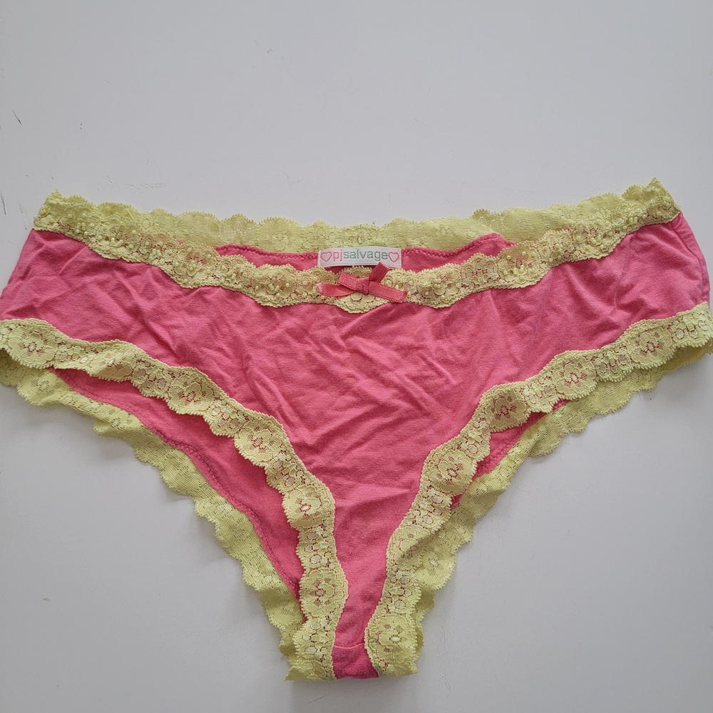 PJ Salvage Hot Pink Panty Lime Lace Trim Medium Y2K Femanine Modal